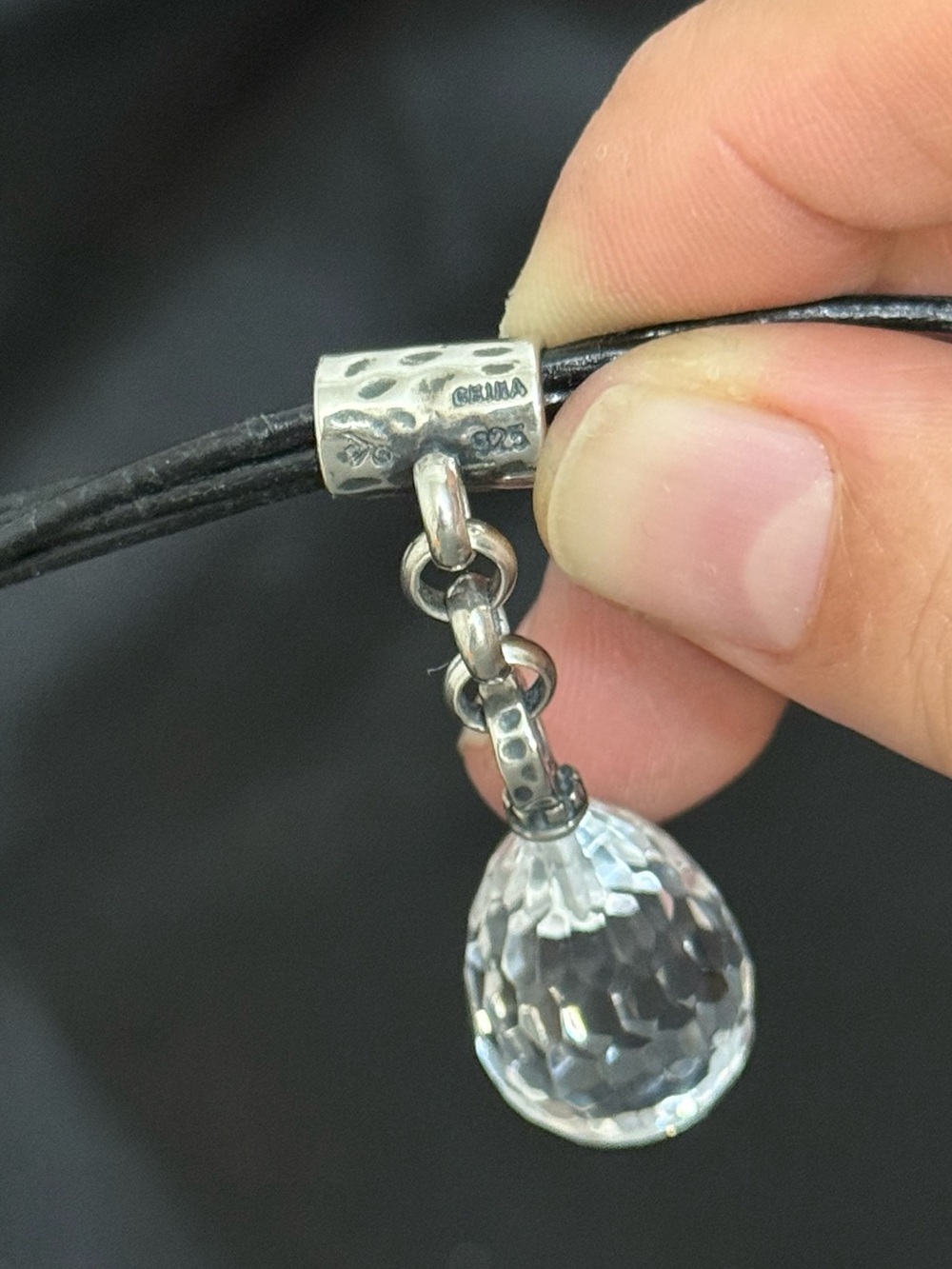 Silpada Genuine Leather & Sterling Silver 925 Faceted Crystal Drop Necklace